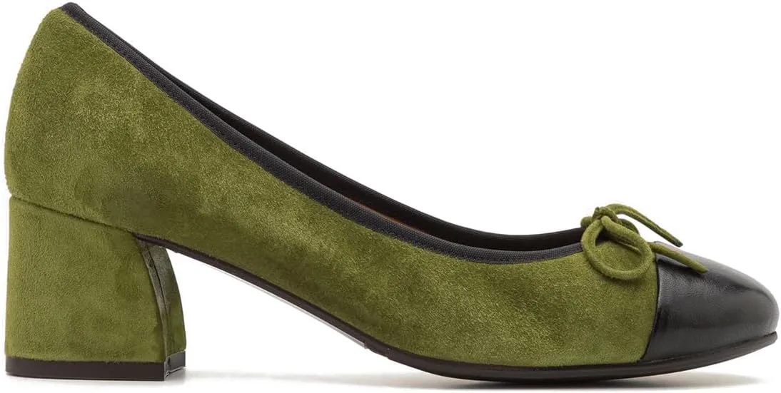 Women Chunky Heel Pumps Round Closed Toe Bow Sandals Slip On Suede Dress Shoes Cap Toe Two-Toned 2 Inch Mid Block Heels Work Pumps Office Ladies Wedding Party Dance Shoes Vintage 4-11 M US