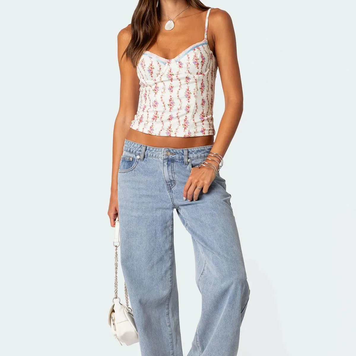 Women Cute Floral Tank Tops Y2k Sleeveless Backless Spaghetti Strap Top Summer V Neck Mini Vest Retro 00s Camisole