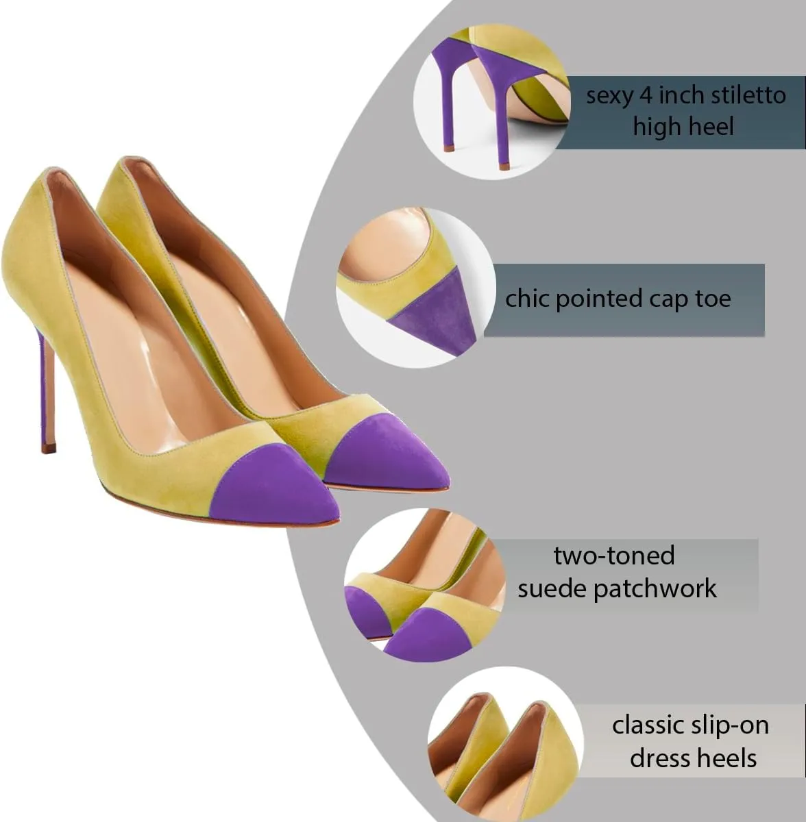 Women Fashion Rainbow Kitten Heels Pumps Closed Pointed Toe Suede Dress Sandals Slip On Two-Toned Cap Toe Stiletto Pumps Multicolored Dressy Wedding Party Office Ladies Work Shoes 4-11 M US