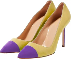 Women Fashion Rainbow Kitten Heels Pumps Closed Pointed Toe Suede Dress Sandals Slip On Two-Toned Cap Toe Stiletto Pumps Multicolored Dressy Wedding Party Office Ladies Work Shoes 4-11 M US