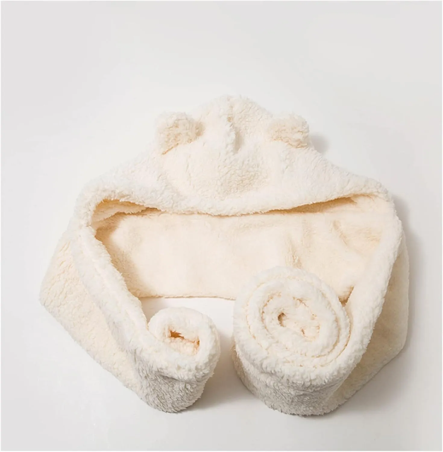 Women Kawaii Bear Ear Beanie Hat Scarf 2 in 1 - Cute Winter Warm Sherpa Thicken Fleece Fuzzy Japanese Fluffy Knit Hat Cap