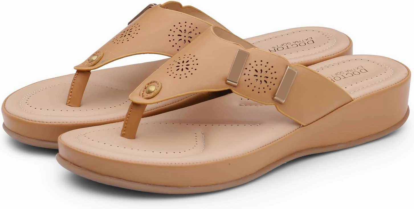 Women's Comfortable Memory Foam Thong Doctor Slippers/Flip-Flops| Fashionable Casual & Stylish| Lightweight & Breathable|Outdoor Synthetic Casual Chappals Sandals Ladies/Girls D-617