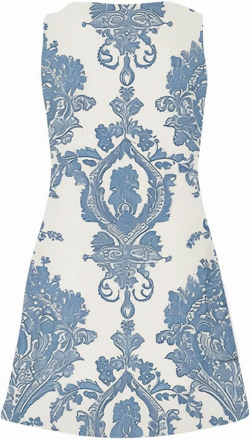 Women's Summer Casual Mini Dresses V-Neck Floral Print Beach Dress Beachwear Sleeveless Sundresses Boho Maxi Dress