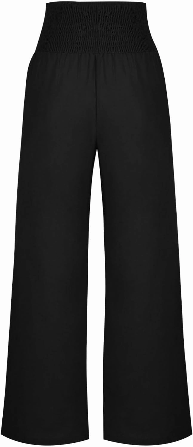 Women's Wide Leg Pants 2024 Summer Casual High Waisted Cotton Linen Pant Straight Leg Lightweight Lounge Trousers