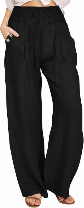 Women's Wide Leg Pants 2024 Summer Casual High Waisted Cotton Linen Pant Straight Leg Lightweight Lounge Trousers