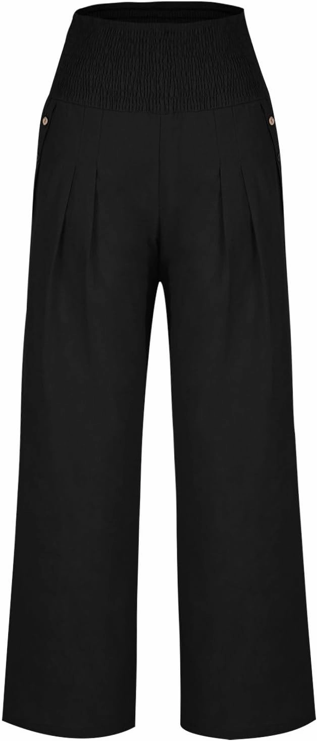 Women's Wide Leg Pants 2024 Summer Casual High Waisted Cotton Linen Pant Straight Leg Lightweight Lounge Trousers