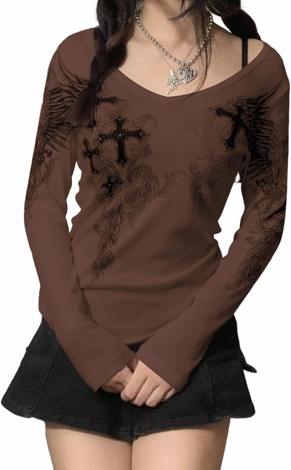 Women Teen Girls Fairy Grunge Clothes Y2k Long Sleeve Baggy Shirt Graphic Baby Tee Fall Vintage Streetwear T-Shirt