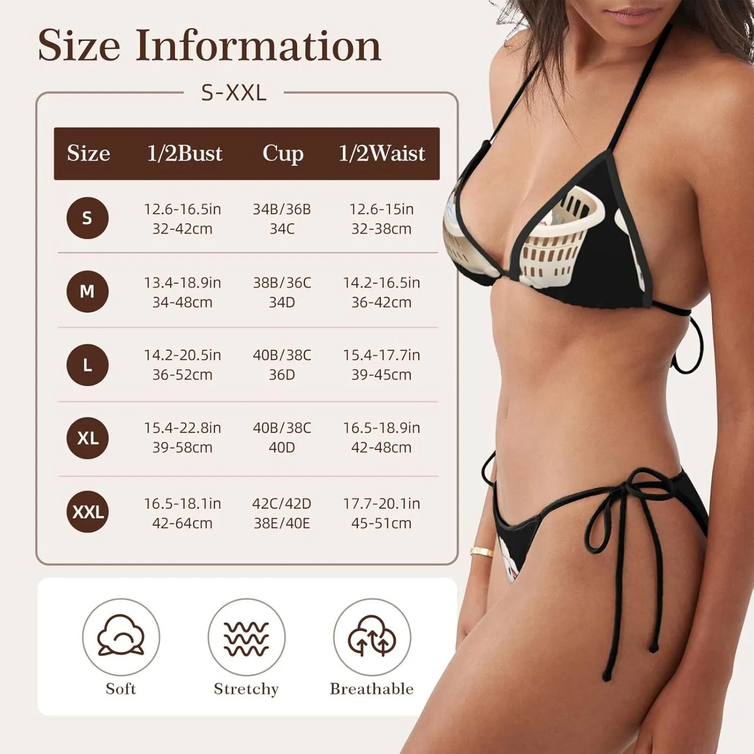 Women's 2 pcs Bikini Swimsuit Lamb Doll in The Laundry Basket Printing Softness, Bathing Suits