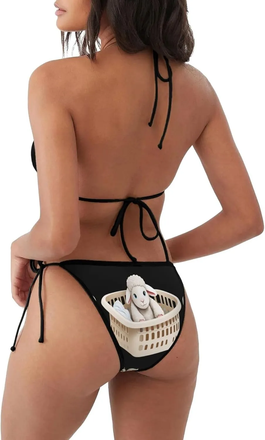 Women's 2 pcs Bikini Swimsuit Lamb Doll in The Laundry Basket Printing Softness, Bathing Suits