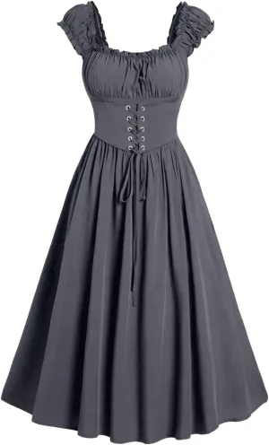 Womens Corset Dress Cap Sleeve Renaissance Dress Women Square Neck Gown Cottagecore Corset Dress Ruffle Maxi Dress