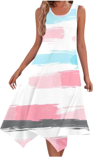 Womens Dresses Casual Summer Fashion Flowy Sleeveless Tank Sundress Crewneck Beach Vacation Swing Long Maxi Dresses