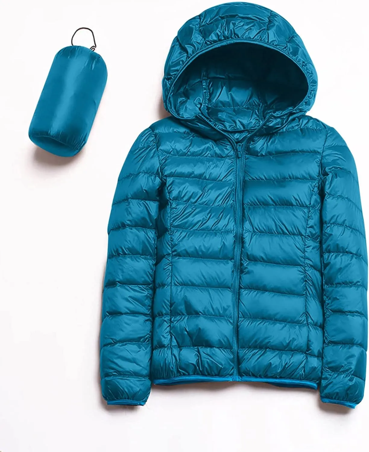 Womens Lightweight Puffer Jacket 2023 Winter Fashion Packable Short Duck Down Jackets Slim Fit Zipper Down Coat with Hood