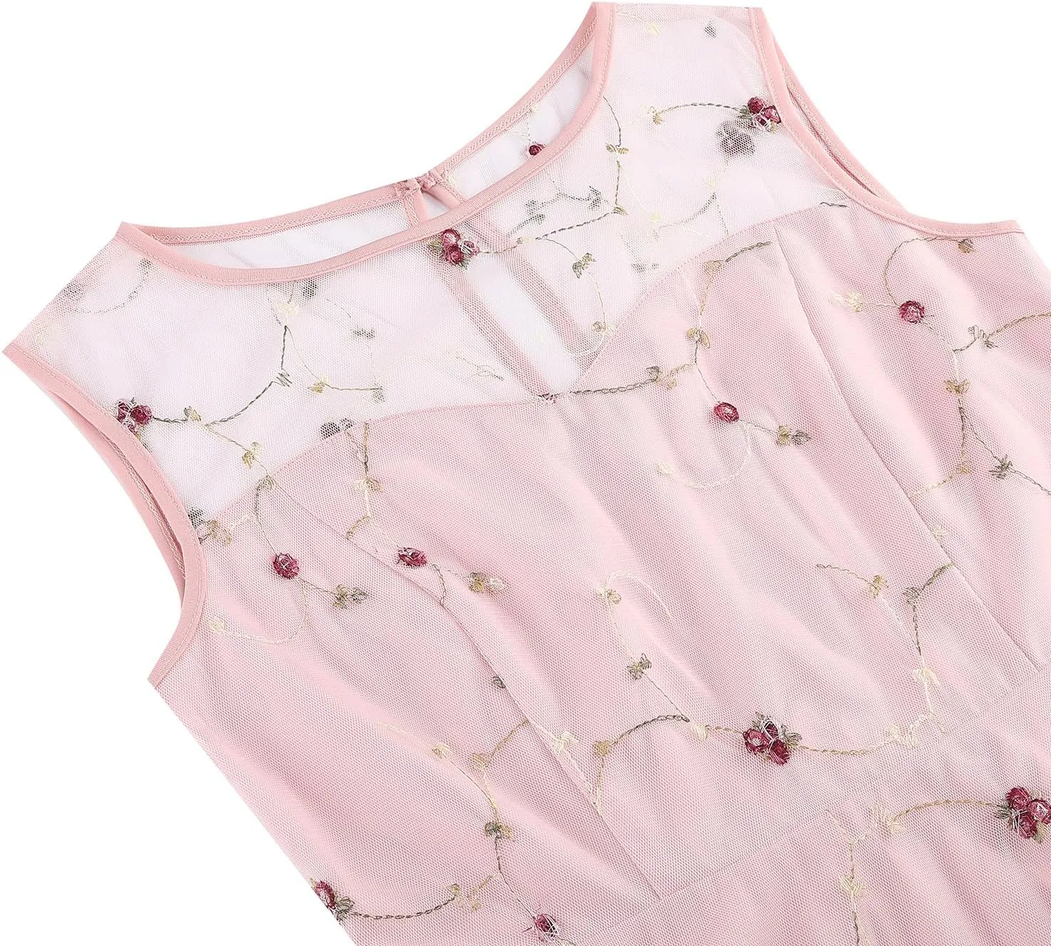 Women's Vintage 1950s Floral Embroidery Dress Sleeveless Mesh Cocktail Wedding Evening Party Prom Swing Dress