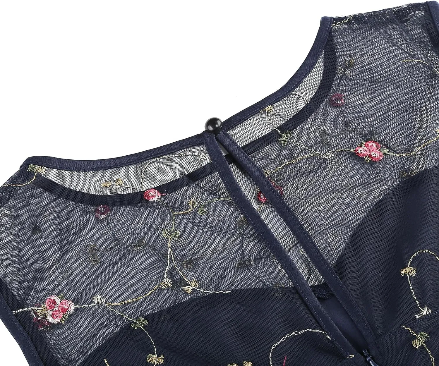 Women's Vintage 1950s Floral Embroidery Dress Sleeveless Mesh Cocktail Wedding Evening Party Prom Swing Dress