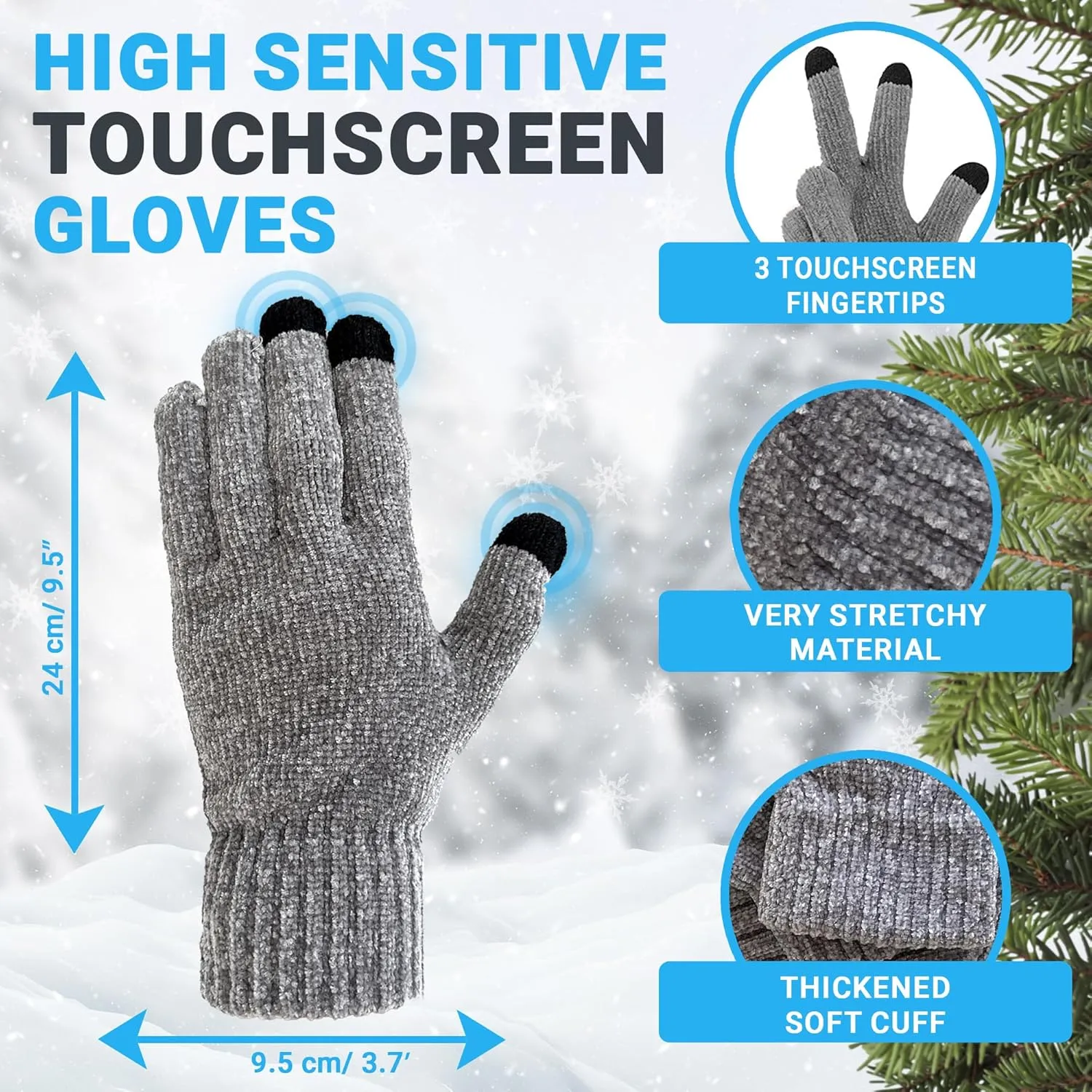 Womens Winter Knit Warm Hat Beanie Long Scarf Touch Screen Gloves Set Fleece Lined Skull Caps Neck Scarves Gift Set for Women