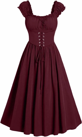 Womens Corset Dress Cap Sleeve Renaissance Dress Women Square Neck Gown Cottagecore Corset Dress Ruffle Maxi Dress