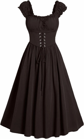 Womens Corset Dress Cap Sleeve Renaissance Dress Women Square Neck Gown Cottagecore Corset Dress Ruffle Maxi Dress