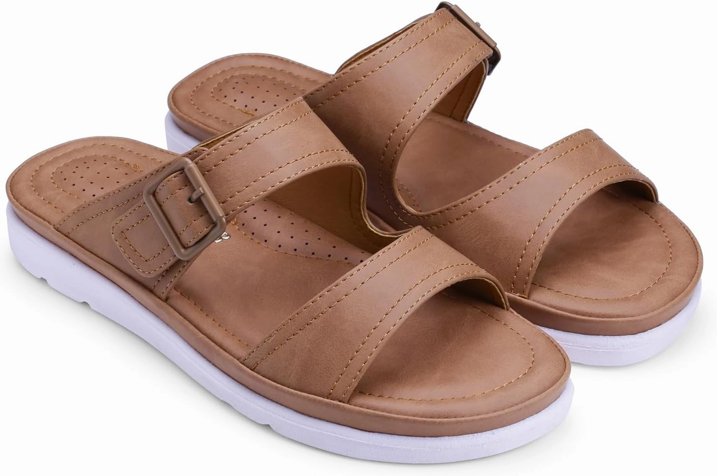 Womens Flat Memory Foam Slippers/Flip-Flops Fashion Stylish Casual Comfortable Diabetic Orthopedic Lightweight Synthetic Slip-on Sandals with Adjustable Buckle for Girls/Ladies D-631