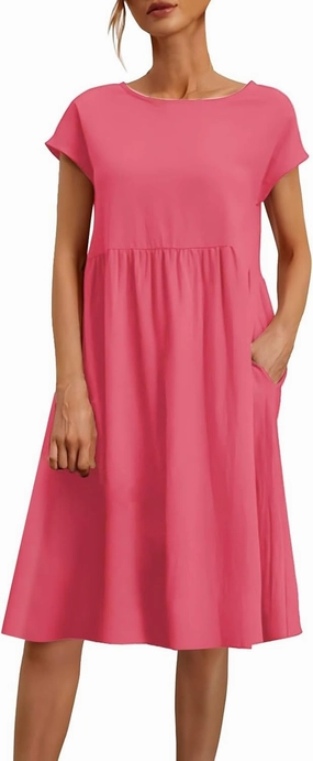 Womens Summer Midi Dresses 2025 Casual Short Sleeve A-Line Sundresses Cotton Linen Solid Color Dresses with Pockets