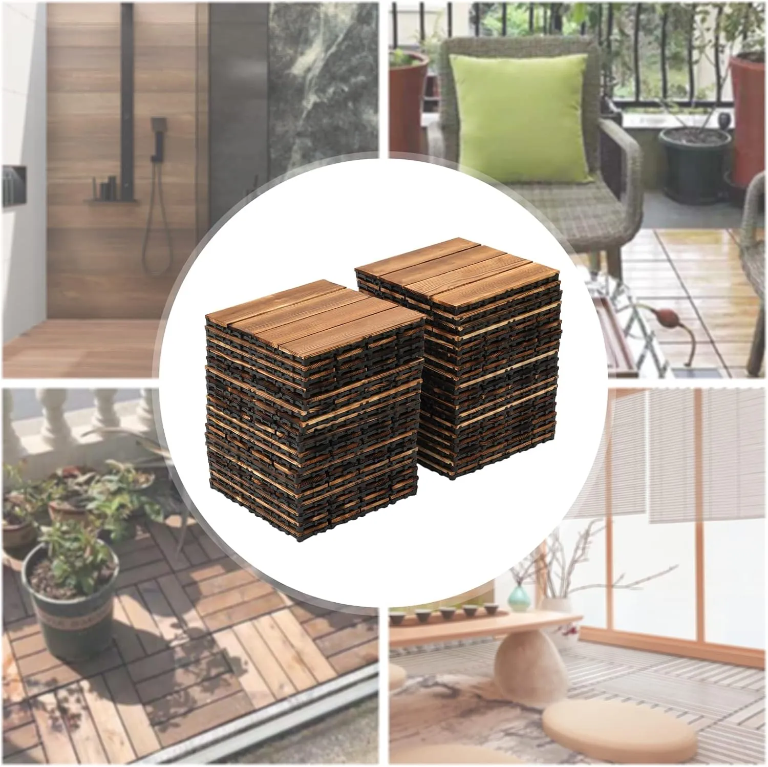 Wood Plastic Composite Patio Deck Tiles,12”x12” Interlocking Decking Tiles,Water Proof for Indoor & Outdoor (36 Pcs-Brown)