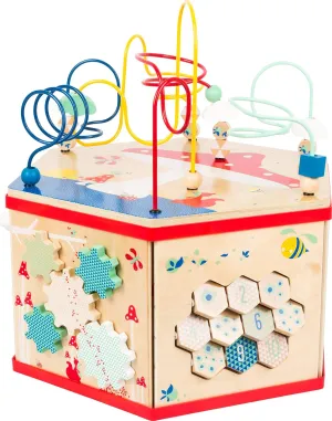 Wooden Activity Cube XL Size by Small Foot – Classic 7-Sided Interactive Toy with Bead Maze, Puzzle, Shape Sorter, Clock & Wheels - Develops Kids Dexterity, Motor Skills – Age 12  months