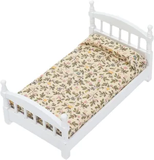 Wooden Doll House Bed 1: 12 Scale Miniature Bedroom Furniture Set with Mattress Pillow