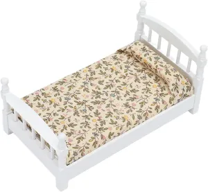 Wooden Doll House Bed 1: 12 Scale Miniature Bedroom Furniture Set with Mattress Pillow