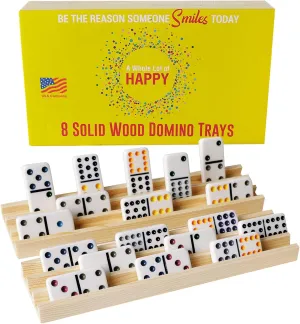 Wooden Domino Train Domino Trays – 8 Solid Wood Felt Bottomed Domino Holders 3 Rows Ideal Visibility – Domino Holders for Domino Game, Mexican Train Dominoes, Chickenfoot Dominoes, Cuban Dominoes