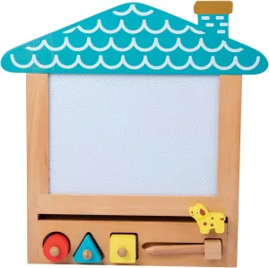 Wooden Magnetic Drawing Board, Doodle Pad—No-mess Painting Game for Toddlers 3 , Reusable Erasable Montessori Toy, Birthday Gift for Travel Road Trip for Kids Ages 4-6 (Blue House)