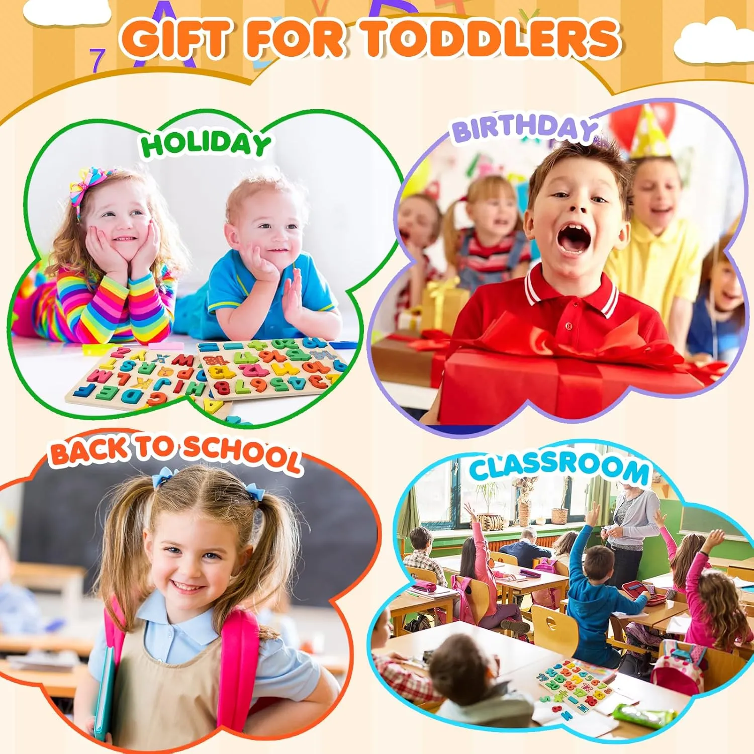 Wooden Puzzles for Toddlers, Alphabet Puzzle and Number Shape Puzzle, 3 in 1 Preschool Educational Learning Toys with Chunky Wood ABC Puzzle Board for 2 3 4 5 Girls Boys Kindergarten Set of 3