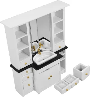 Wooden Sink Cabinet for Dollhouse Compact Bathroom Basin Furniture Doll House Accessories for Miniature Decor and Play Design