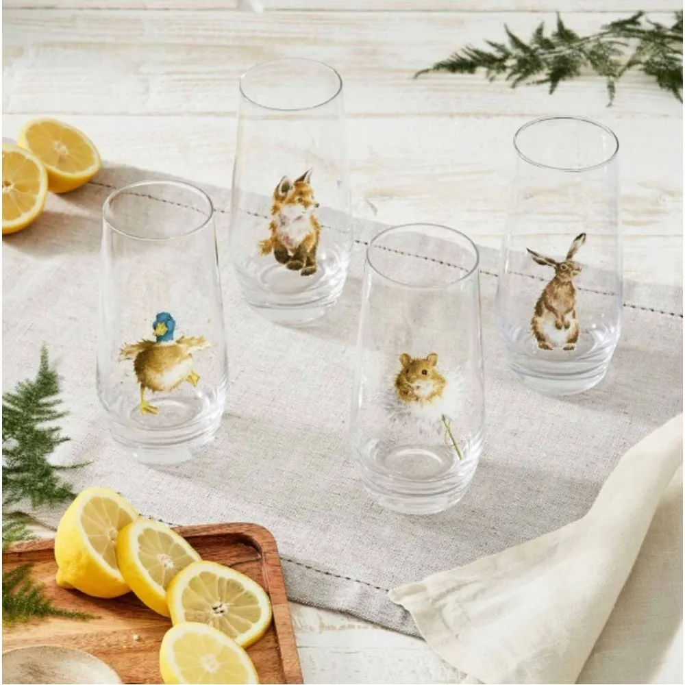 Wrendale Designs Assorted Country Animals Hi-Ball Glasses (Set of 4)