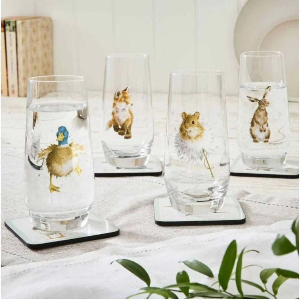 Wrendale Designs Assorted Country Animals Hi-Ball Glasses (Set of 4)