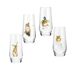 Wrendale Designs Assorted Country Animals Hi-Ball Glasses (Set of 4)