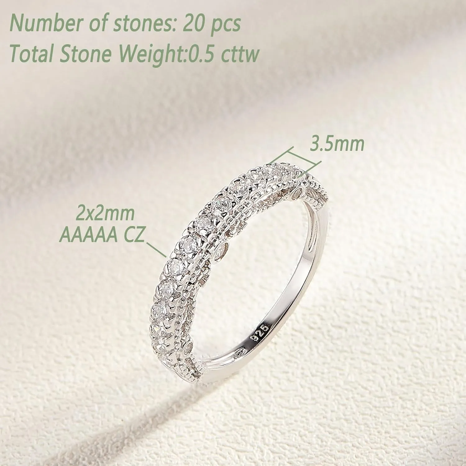 Wuziwen Stackable Eternity Guard Ring Enhancer for Women 925 Sterling Silver CZ Half Eternity Promise Ring for Her