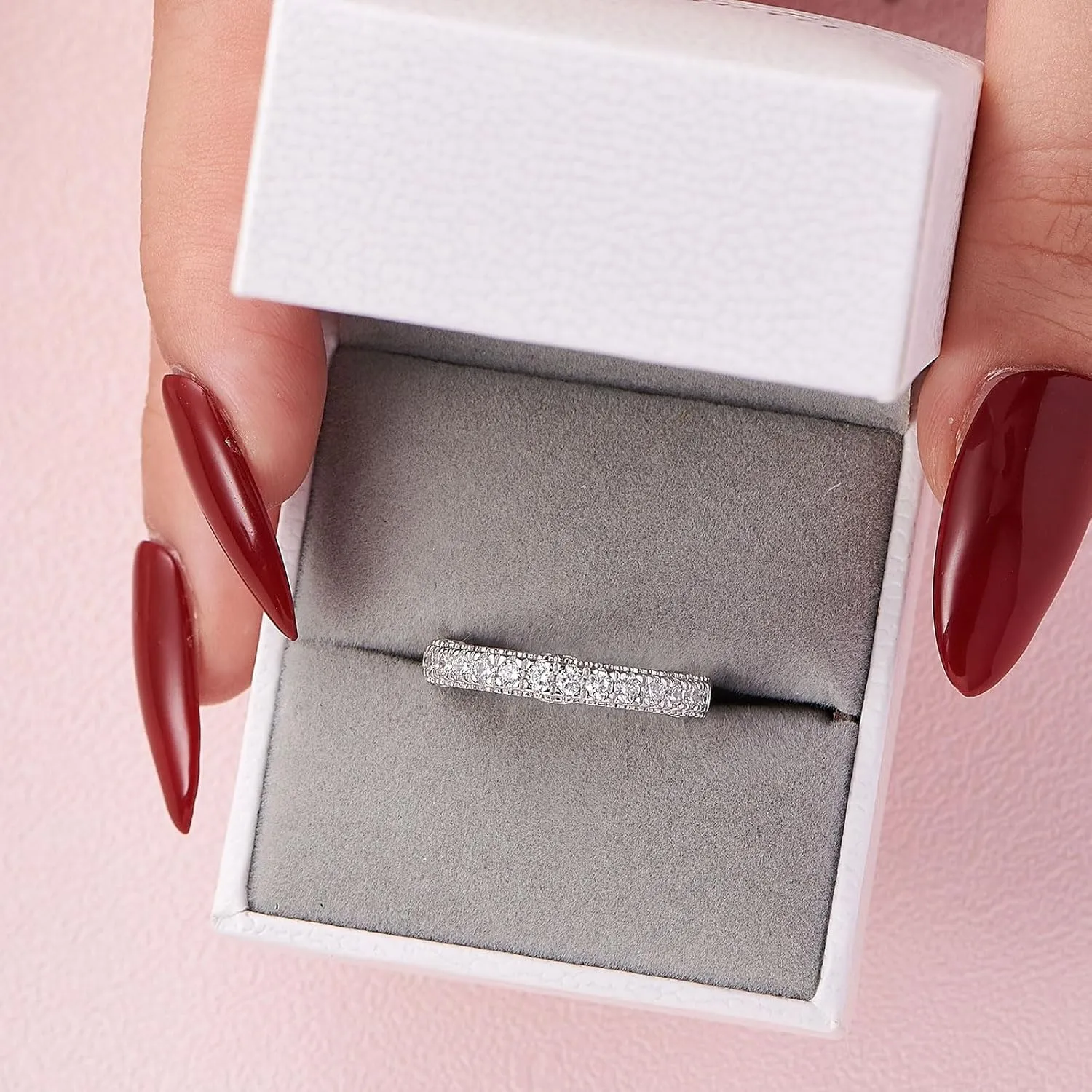 Wuziwen Stackable Eternity Guard Ring Enhancer for Women 925 Sterling Silver CZ Half Eternity Promise Ring for Her