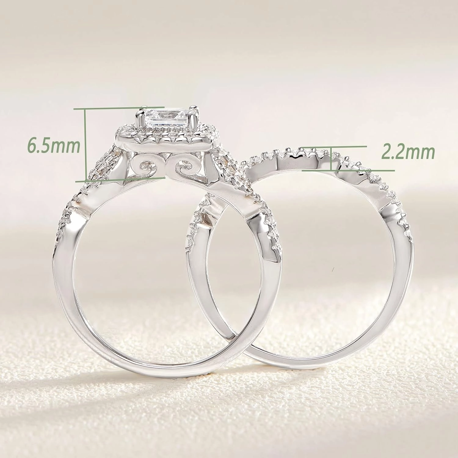Wuziwen Halo Wedding Ring Sets for Women S925 Silver Engagement Rings Wedding Band Set for Her CZ
