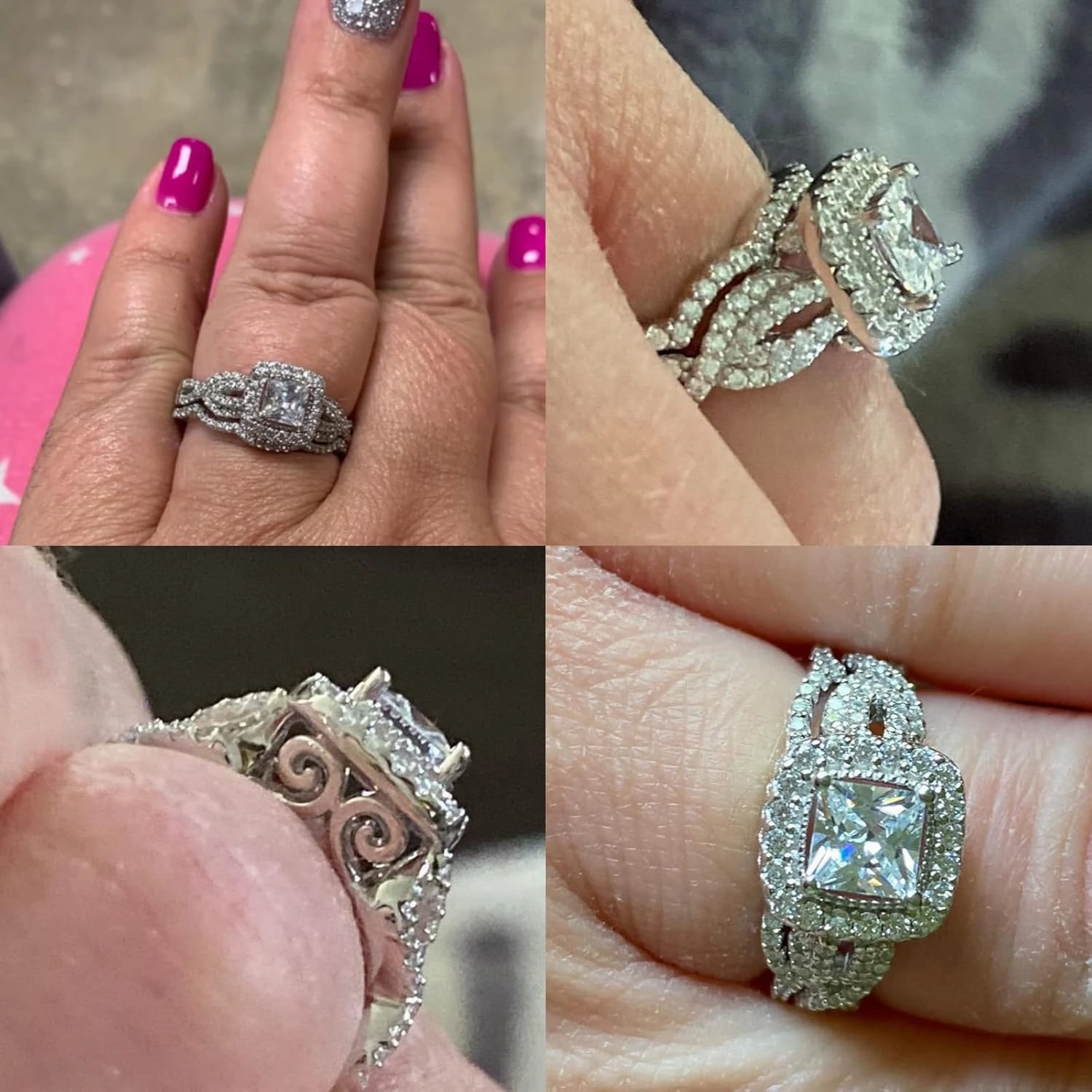 Wuziwen Halo Wedding Ring Sets for Women S925 Silver Engagement Rings Wedding Band Set for Her CZ