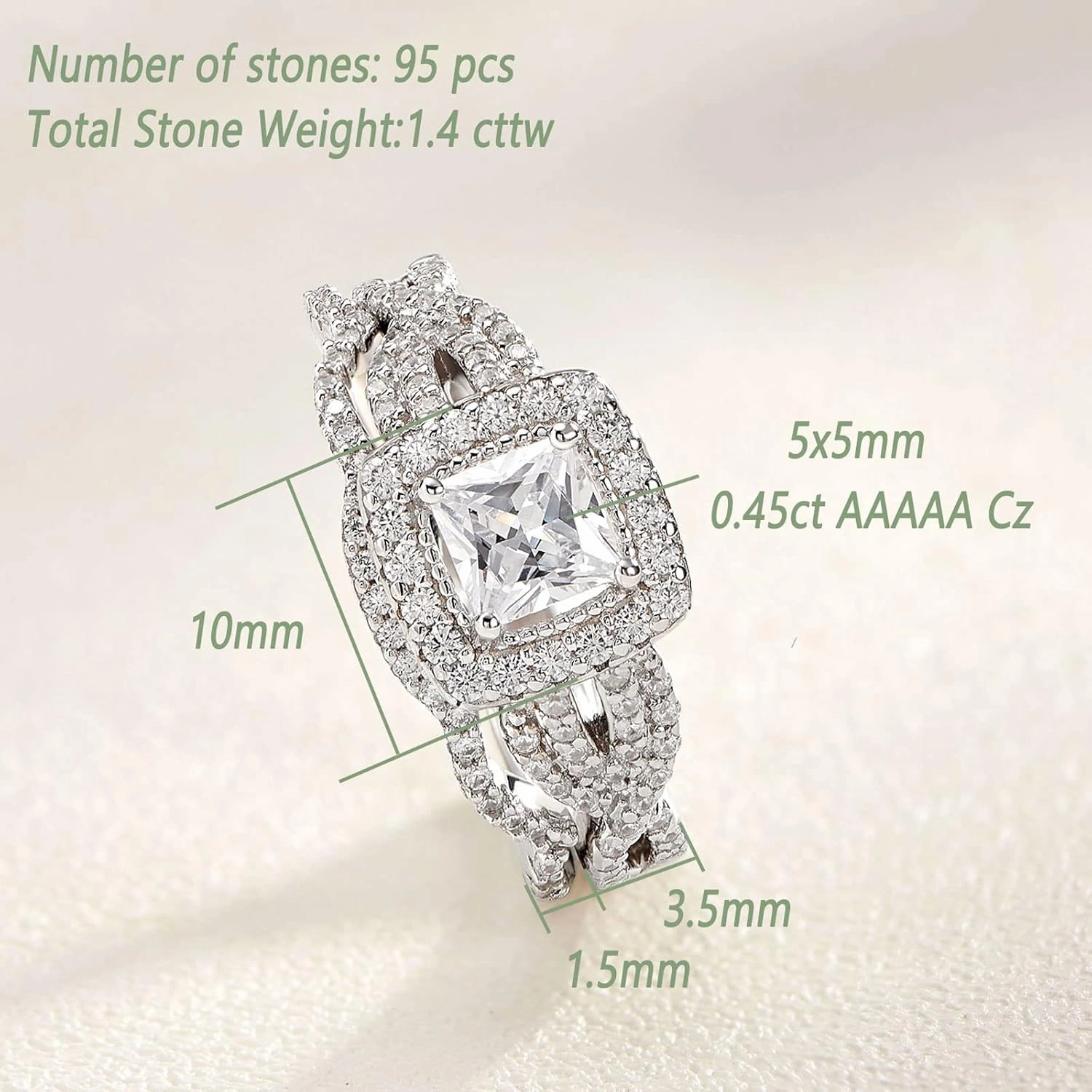 Wuziwen Halo Wedding Ring Sets for Women S925 Silver Engagement Rings Wedding Band Set for Her CZ