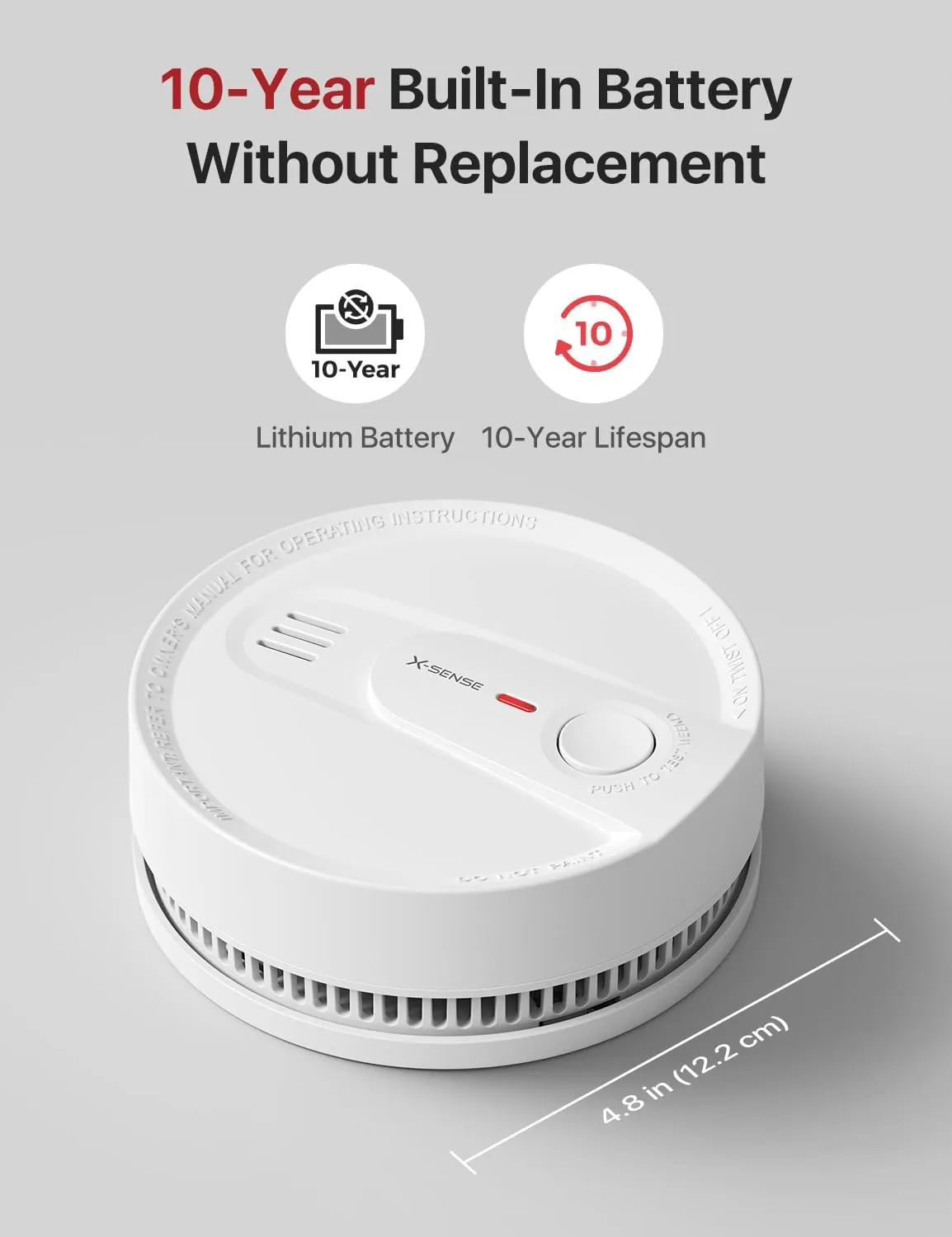 X-Sense Smoke Detector, 10-Year Battery Smoke Fire Alarm with Photoelectric Sensor, LED Indicator & Silence Button, 1-Pack