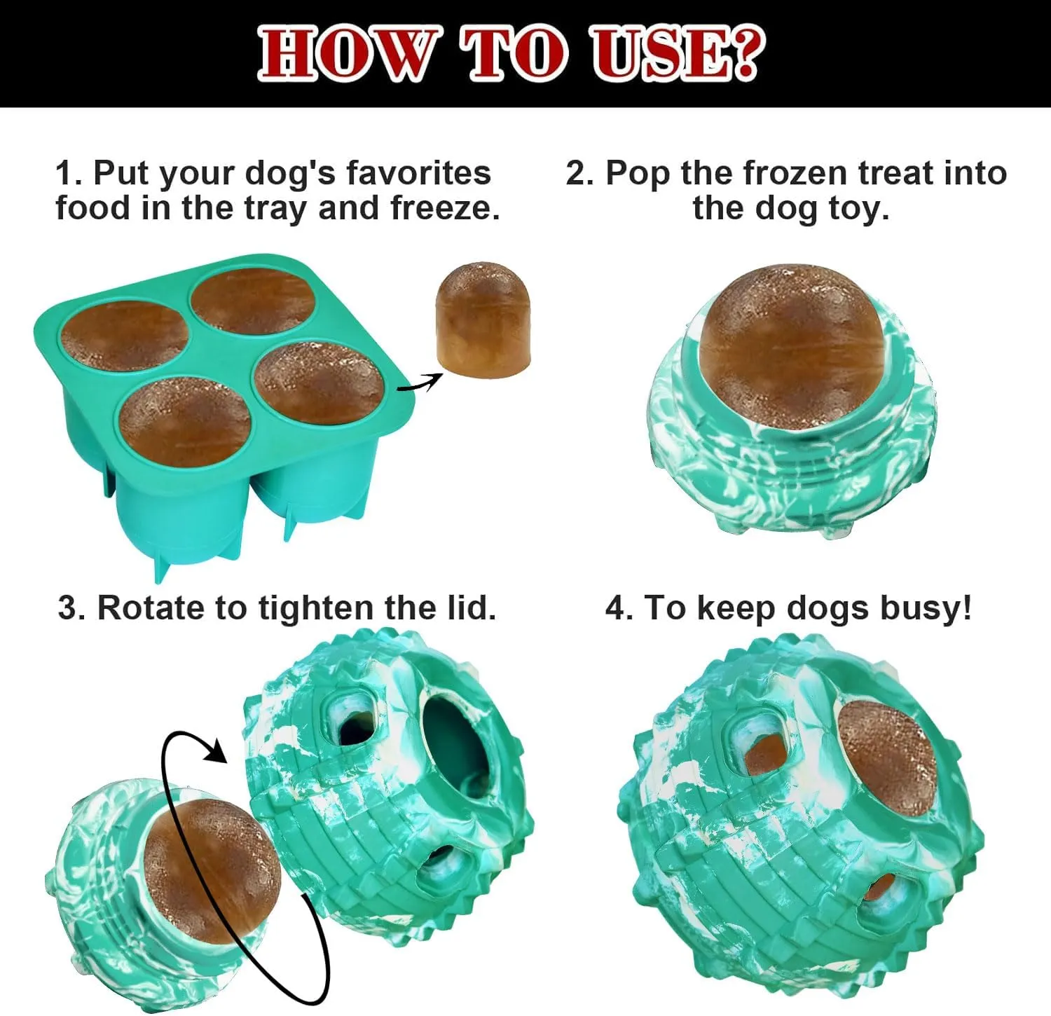 XHX Dog Toy, Durable Dog Toys, Freezable Fillable Rubber Dog Toys, Interactive Dog Puzzle Play Toy, Stopper Silicone Treat Tray (Small, Green and White)