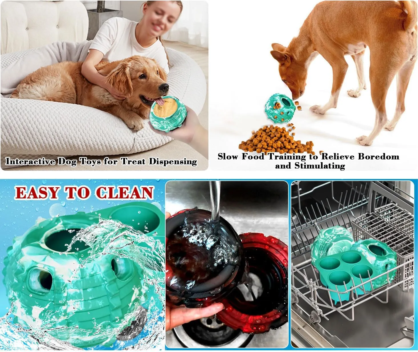 XHX Dog Toy, Durable Dog Toys, Freezable Fillable Rubber Dog Toys, Interactive Dog Puzzle Play Toy, Stopper Silicone Treat Tray (Small, Green and White)