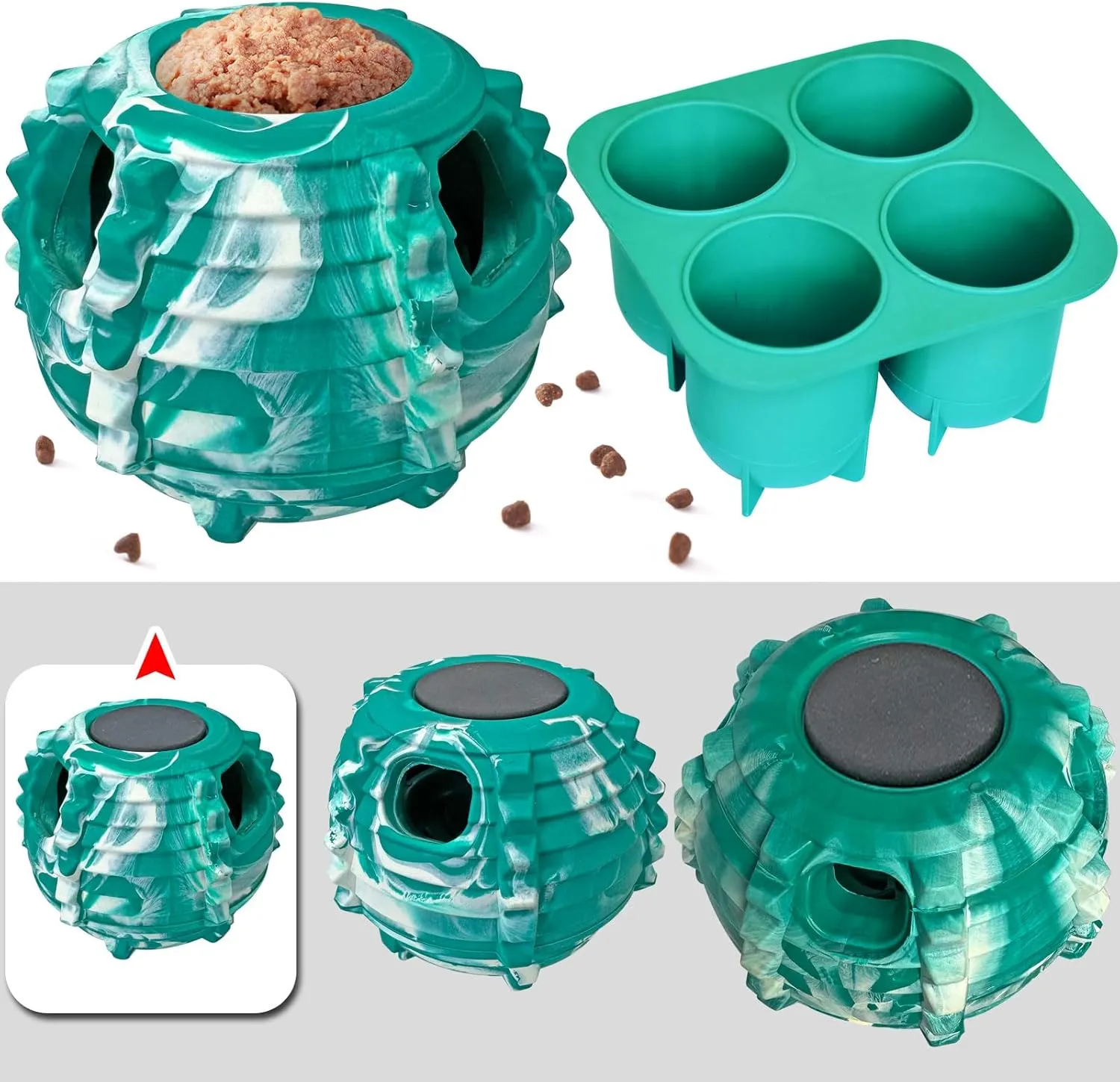 XHX Dog Toy, Durable Dog Toys, Freezable Fillable Rubber Dog Toys, Interactive Dog Puzzle Play Toy, Stopper Silicone Treat Tray (Small, Green and White)