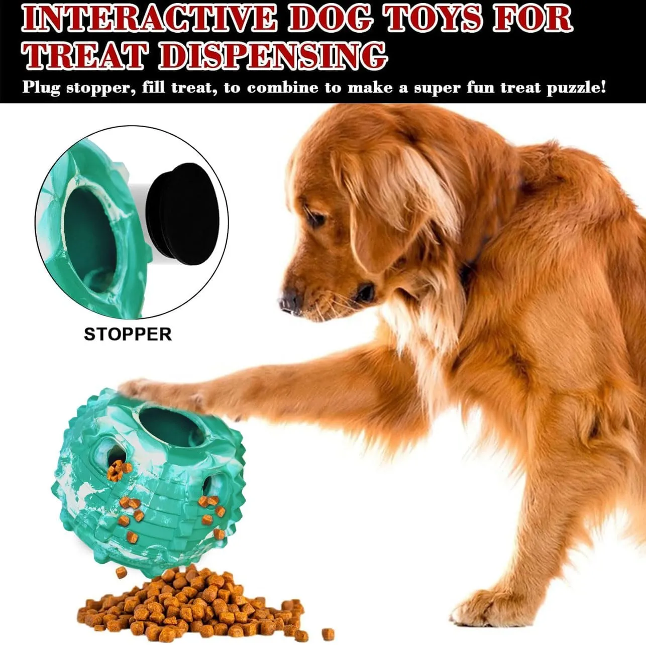 XHX Dog Toy, Durable Dog Toys, Freezable Fillable Rubber Dog Toys, Interactive Dog Puzzle Play Toy, Stopper Silicone Treat Tray (Small, Green and White)