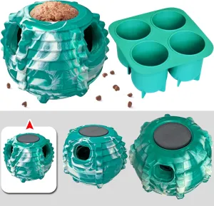 XHX Dog Toy, Durable Dog Toys, Freezable Fillable Rubber Dog Toys, Interactive Dog Puzzle Play Toy, Stopper Silicone Treat Tray (Small, Green and White)