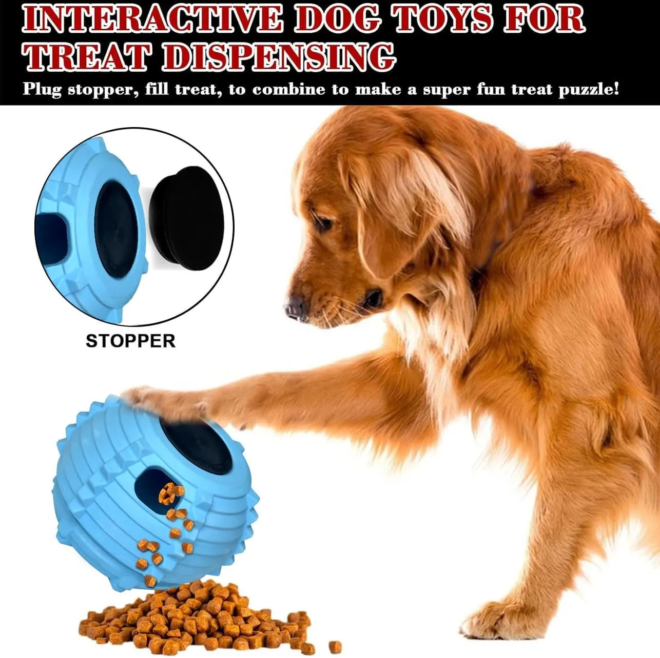 XHX Dog Toy, Durable Large Dog Toys, Fillable Rubber Dog Toys, Interactive Dog Puzzle Play Toy with Stopper (Blue, Small)