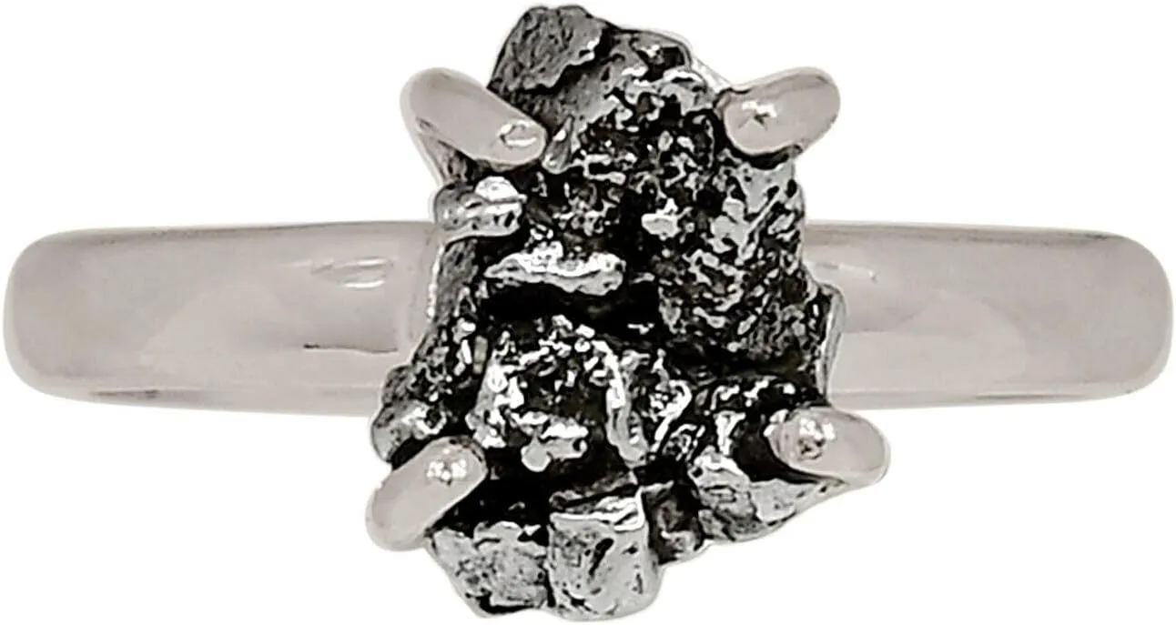 Xtremegems Natural Meteorite Campo Del Cielo - Argentina 925 Silver Ring s.7 ALLR-30675