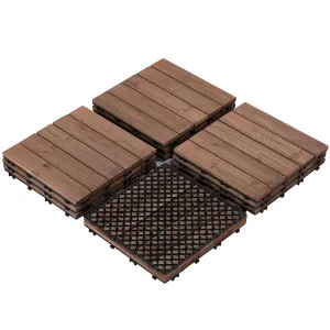 Yaheetech 11pcs Patio Deck Wood Flooring Tiles, Interlocking Wood Tiles for Patio Garden Deck Poolside Indoor & Outdoor,12 x 12in,Brown