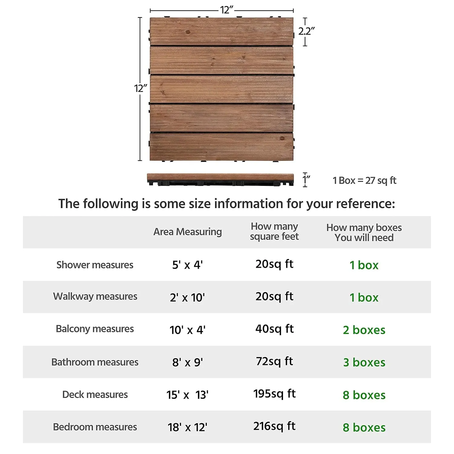 Yaheetech 12 x 12'' Patio Deck Tiles Interlocking Wood Floor Tiles Indoor & Outdoor for Patio Garden Deck Poolside Pack of 11 Tiles Brown