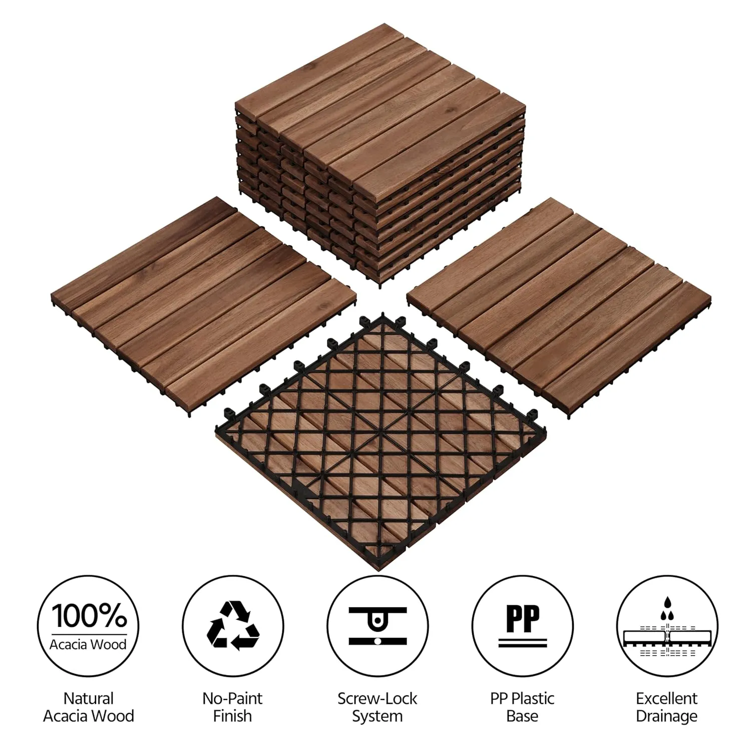 Yaheetech 27PCS Acacia Wood Interlocking Flooring Tiles Waterproof Flooring for Outdoor & Indoor Patio,Balcony,Garden,Poolside,12 � 12 in,Brown